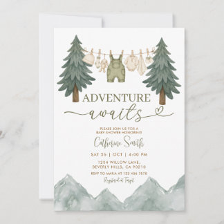 Invitation Aventure en forêt pour la fête de bébé sur un fil
