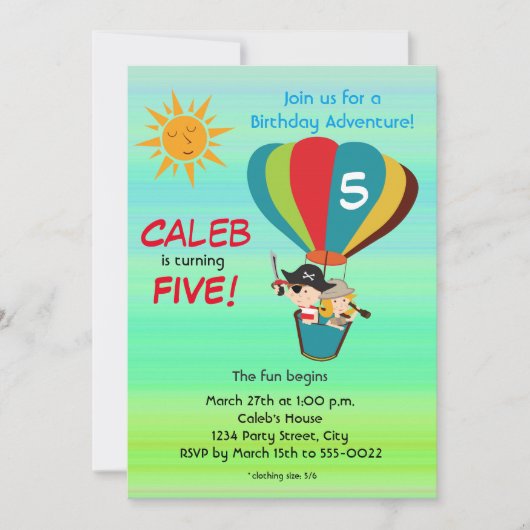 Invitation Aventure en montgolfière vintage pour l'anniversai (Devant)