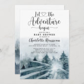 Invitation Aventure forestière bébé shower aquarelle bleu ver (Devant / Derrière)