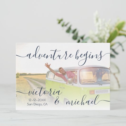 Invitation Aventure Mariage Photo Enregistrer la date Invitat (Debout devant)