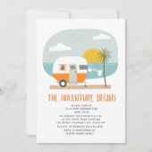 Invitation Aventure Orange Camper Beach Baby shower fille (Devant)