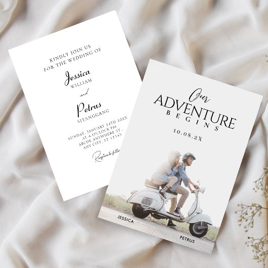 Invitation Aventure photo de mariage moderne 