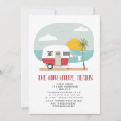 Invitation Aventure Red Camper Beach Baby shower neutre (Devant)