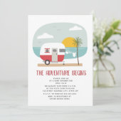 Invitation Aventure Red Camper Beach Baby shower neutre (Debout devant)