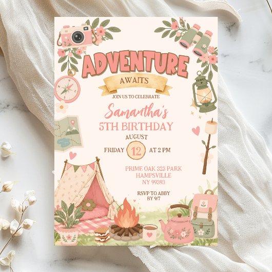 Invitation Aventure Rose Boho Attend Fille Anniversaire