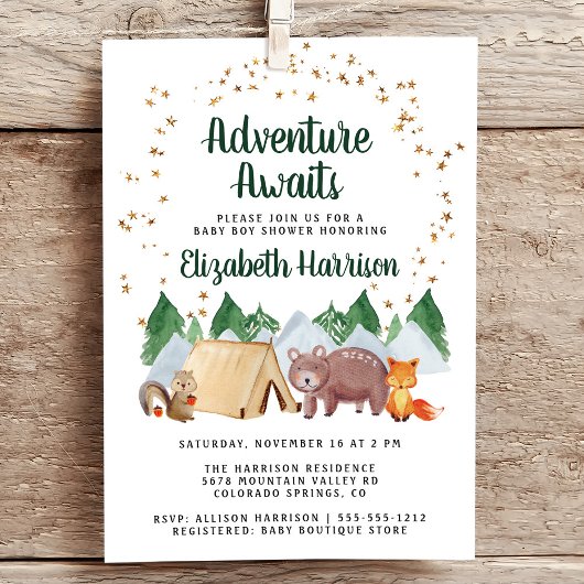 Invitation Aventure Rustique des Animaux de la Forêt Baby Sho