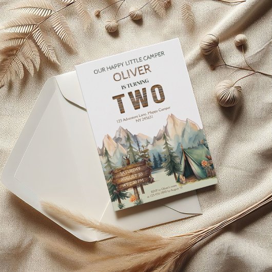 Invitation Aventure Rustique Joyeux Deuxième Anniversaire de