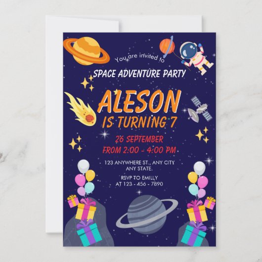 Invitation Aventure spatiale Fête d'anniversaire (Devant)
