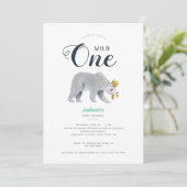 Invitation Aventure verte moderne ours animal premier anniver (Debout devant)