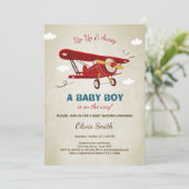 Invitation Aventure voyage Baby shower d'avion (Debout devant)