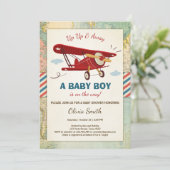 Invitation Aventure voyage Baby shower d'avion (Debout devant)
