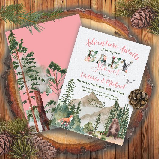 Invitation Aventure Woodland forêt Baby shower fille