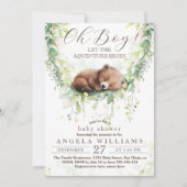 Invitation Aventure Woodland Green Baby Boy Shower (Devant)
