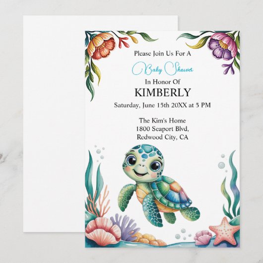 Invitation Aventures sous-marines avec la petite tortue  (Devant / Derrière)