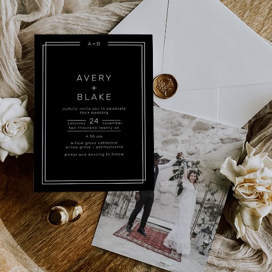 Invitation AVERA moderne Black Monochrome Mariage photo