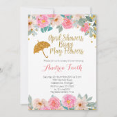 Invitation Averses d'avril roses et or font les fleurs de mai (Devant)