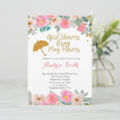 Invitation Averses d'avril roses et or font les fleurs de mai (Debout devant)