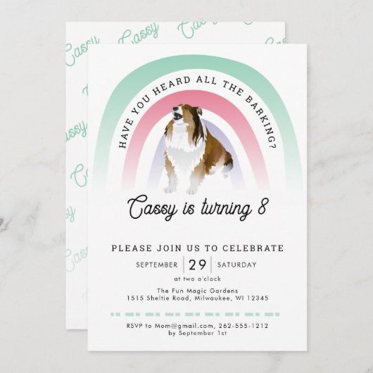 Invitation Avez-vous entendu, arc-en-ciel et chien Anniversai (Devant / Derrière)