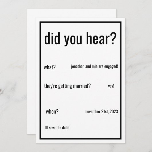 Invitation avez-vous entendu? coutume ajouter des détails min (Devant / Derrière)