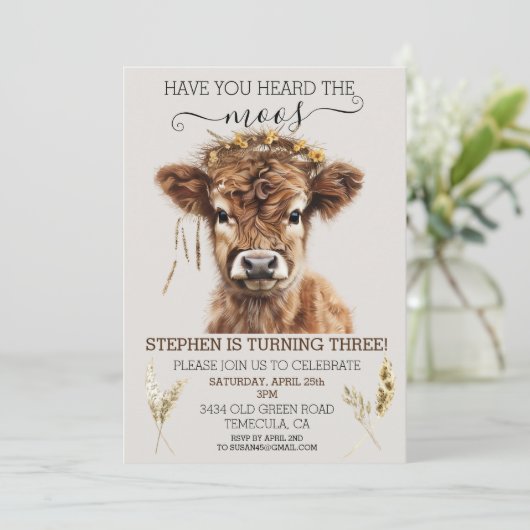 Invitation Avez-vous entendu l'anniversaire de la vache Moos  (Debout devant)