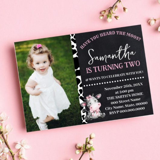 Invitation Avez-vous entendu l'anniversaire de la vache rose