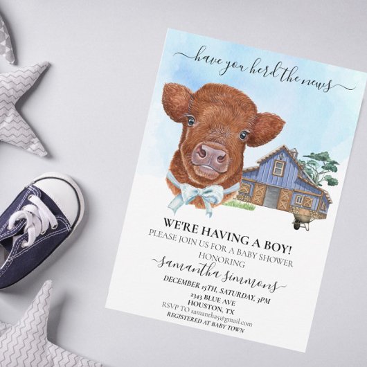 Invitation Avez-vous entendu les nouvelles Boy Highland Cow C