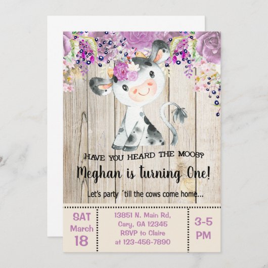Invitation Avez-vous entendu l'invitation de la vache moos. (Devant / Derrière)