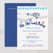 Invitation Avion baby shower vintage voyage garçons drapeaux (Devant / Derrière)