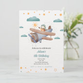 Invitation Avion bleu et vert aquarelle anniversaire Invit (Debout devant)