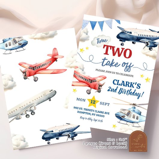 Invitation Avion Boy 2e anniversaire