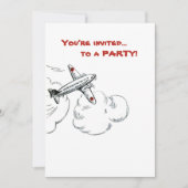Invitation Avion Boy Anniversaire Party Simple Noir Blanc Rou (Devant)