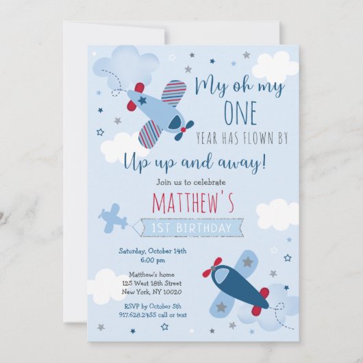 Invitation Avion Boy Premier anniversaire (Devant)