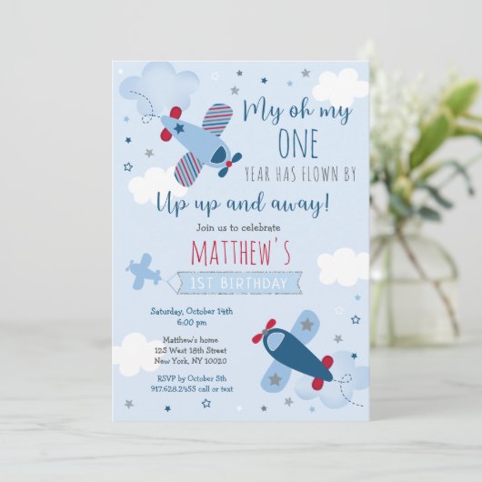Invitation Avion Boy Premier anniversaire (Debout devant)