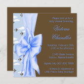 Invitation Avion Brown et bleu Baby Boy Douche (Devant / Derrière)