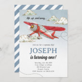 Invitation Avion Classique Vintage Anniversaire Fête Invitati (Devant / Derrière)