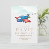 Invitation Avion de jouet simple moderne Anniversaire Garçon  (Debout devant)
