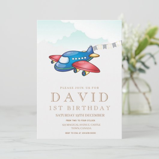 Invitation Avion de jouet simple moderne Anniversaire Garçon  (Debout devant)