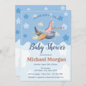 Invitation Avion Dino Clouds C'est un Baby shower de GARÇON (Devant / Derrière)
