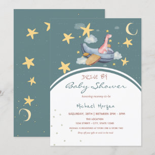 Invitation Avion Dino Étoiles de l'espace Fête pour bébé à l