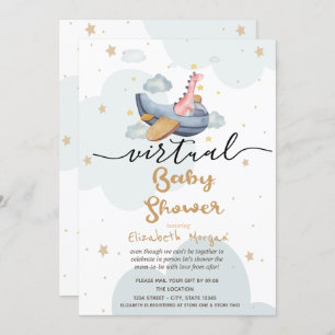 Invitation Avion Dino Nuages Étoiles Baby shower virtuel