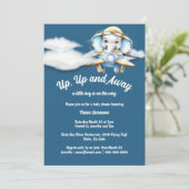 Invitation Avion éléphant baby shower bleu avion pilote (Debout devant)