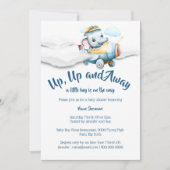 Invitation Avion éléphant baby shower garçons bleu safari (Devant)