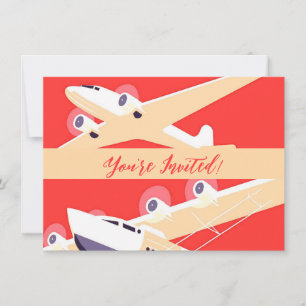 Invitation Avion en vol vintage WPA coloré