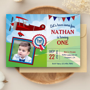 Invitation Avion Enfants Photo 1er Anniversaire Fête Invitati