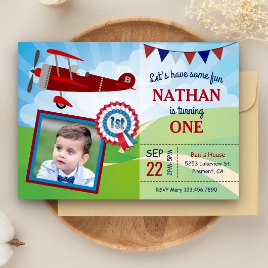 Invitation Avion Enfants Photo 1er Anniversaire Fête Invitati