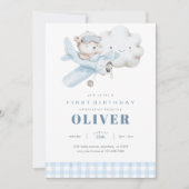 Invitation Avion et ours en peluche Anniversaire (Devant)