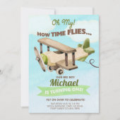 Invitation Avion garçon 1er premier anniversaire invitation.  (Devant)