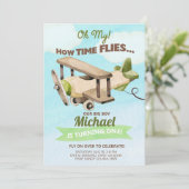 Invitation Avion garçon 1er premier anniversaire invitation.  (Debout devant)