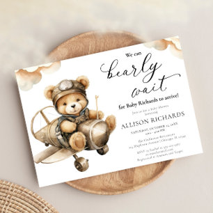 Invitation Avion mignon ours en peluche garçon baby shower