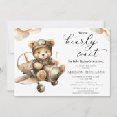 Invitation Avion mignon ours en peluche garçon baby shower (Devant)